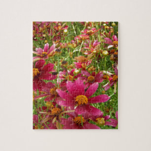 Quebra-cabeça Flores cor-de-rosa-quente e margaridas amarelas