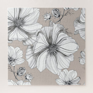 Quebra-cabeça Flores Cosmos: Padrão De Desenho Botânico.