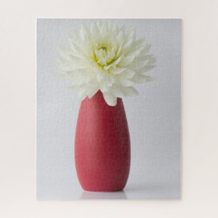 Quebra-cabeça Flores Dália Branca em Vaso Vermelho