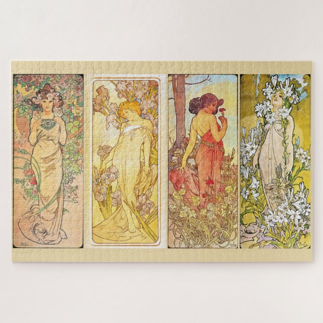 Quebra-cabeça Flores de 1898 - Arte Floral de Mucha Nouveau (Horizontal)