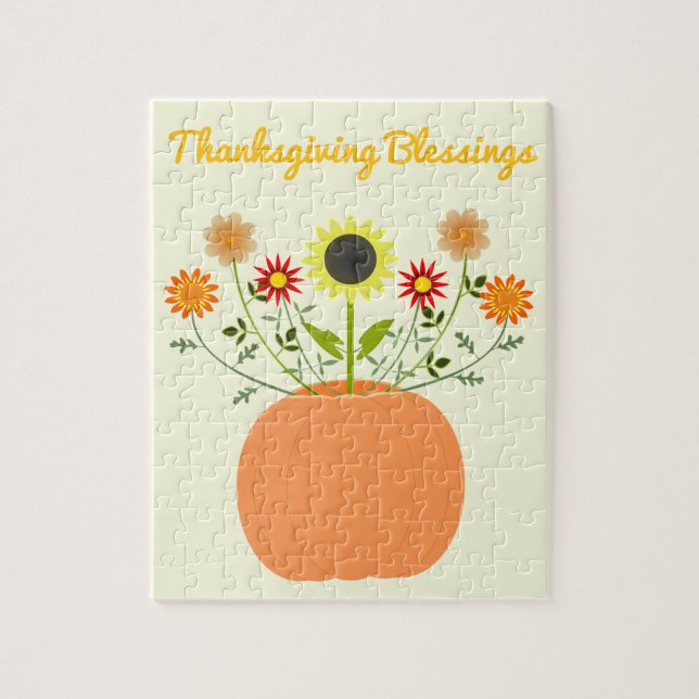 Quebra-cabeça Flores de Ação de Graças em Pumpkin Personalizado (Vertical)
