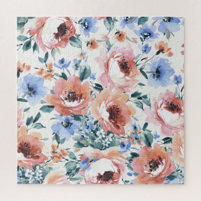 Quebra-cabeça Flores de aquarela, ilustração uniforme de padrões (Vertical)