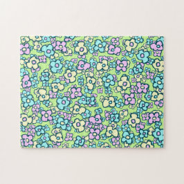 Quebra-cabeça Flores de Arte Popular Cores Pastéis Verde Primave