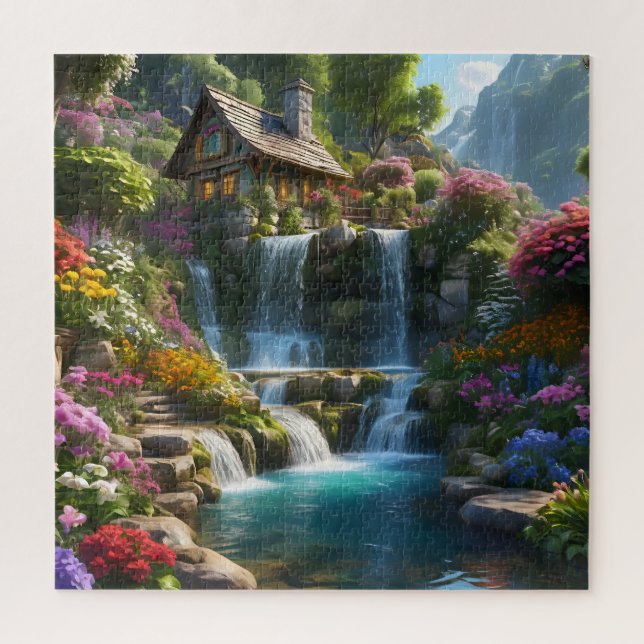 Quebra-cabeça Flores de cachoeira de montanha pacíficas (Vertical)