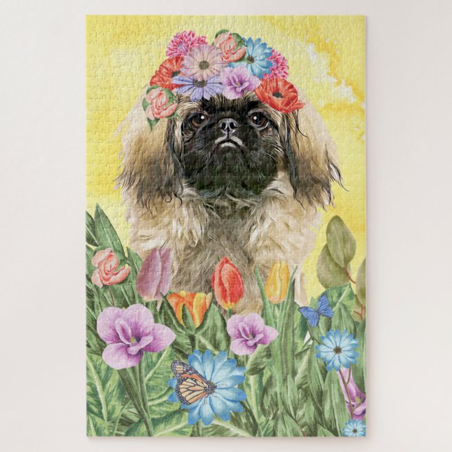 Quebra-cabeça Flores de Cachorro de Pekingese (Vertical)