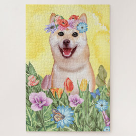 Quebra-cabeça Flores de Cães Shiba Inu