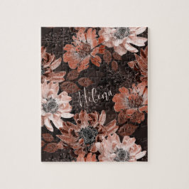 Quebra-cabeça Flores de creme, teracote sobre fundo castanho esc