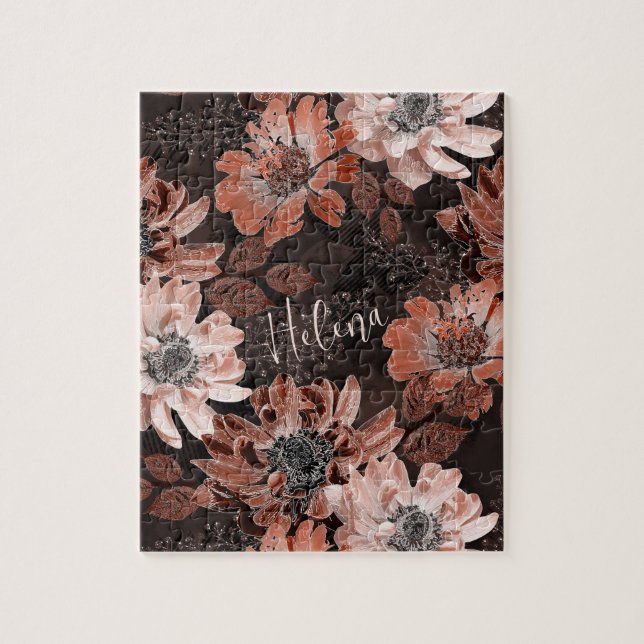 Quebra-cabeça Flores de creme, teracote sobre fundo castanho esc (Vertical)