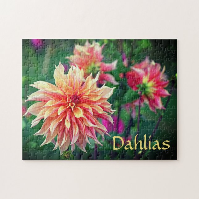 Quebra-cabeça Flores de Dália Laranja e Rosa (Horizontal)
