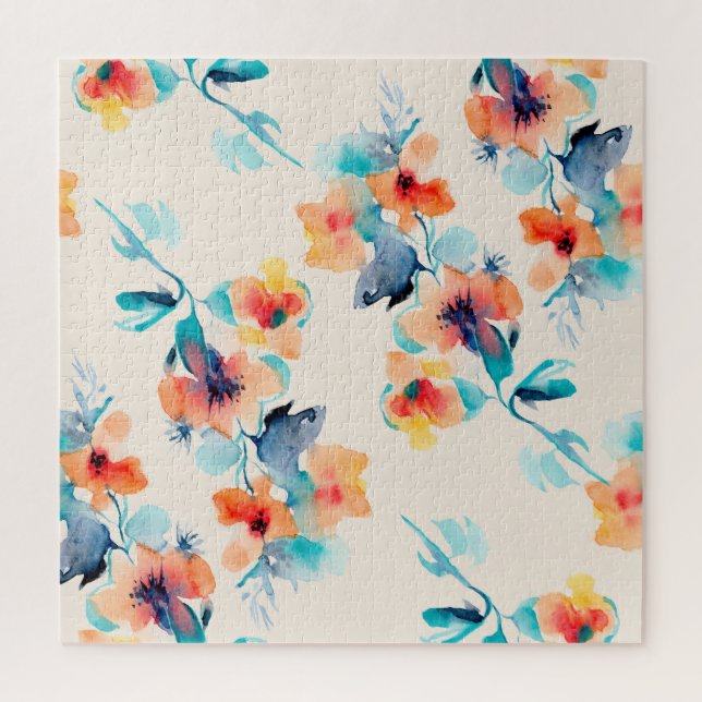 Quebra-cabeça Flores de Hibiscus: Padrão de Ilustração de Aquare (Vertical)