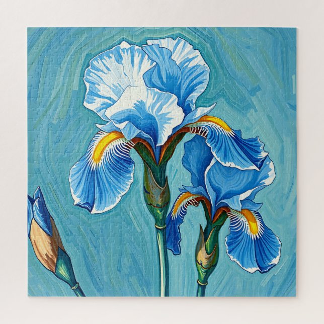 Quebra-cabeça Flores de Íris Azul Padrão Artístico (Vertical)