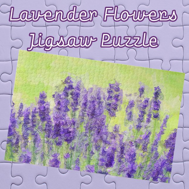 Quebra-cabeça Flores de Lavanda Roxas Aquarela Floral (Lavender Flowers in a field Impressionist art Jigsaw Puzzle. Fun for family game night.)