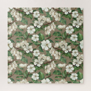 Quebra-cabeça Flores De Maçã De Aquarela: Padrão De Vintagem.