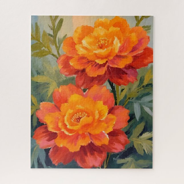 Quebra-cabeça Flores de Marigold Laranja Botânica Aquarela (Vertical)