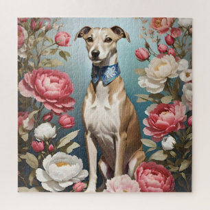 Quebra-cabeça Flores de Peônias Rosa-Brancas Elegantes Fundo Azu