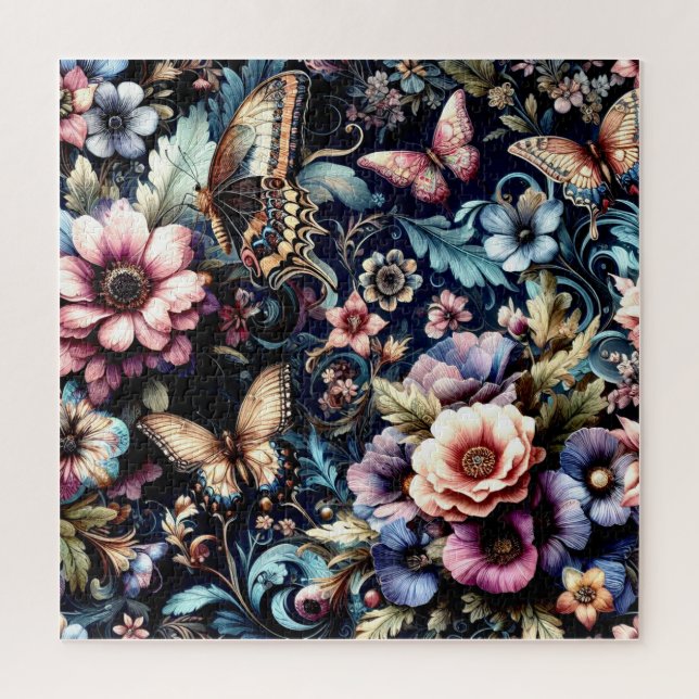 Quebra-cabeça Flores de primavera e Borboletas Antigas (Vertical)