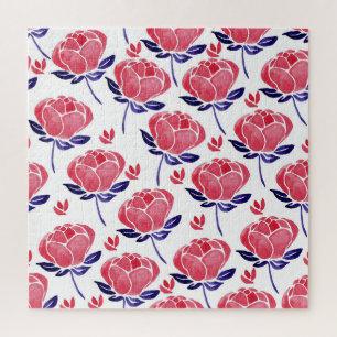 Quebra-cabeça Flores de primavera, padrão sem costura de aquarel