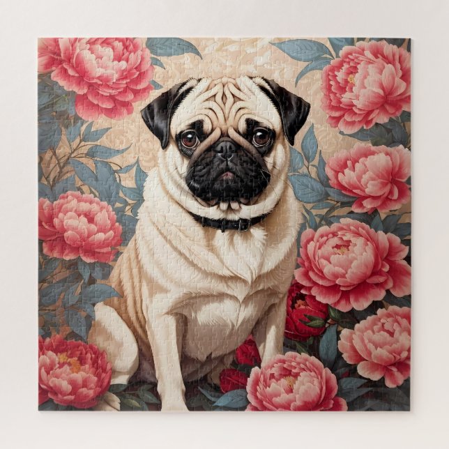 Quebra-cabeça Flores de Pug e Peony William Morris Inspirado (Vertical)