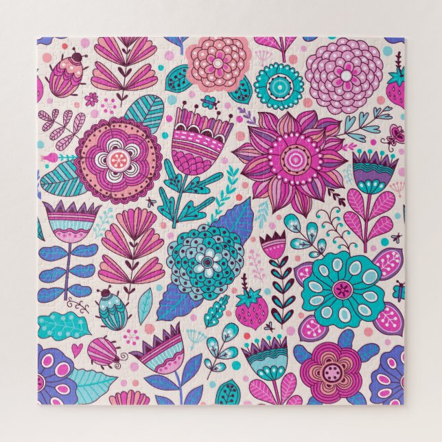 Quebra-cabeça Flores de rabisco botânico, textura perfeita e vin (Vertical)