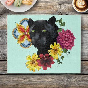 Quebra-cabeça Flores de Retrato Jaguar Pretas