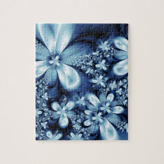 Quebra-cabeça Flores de Seda Azul Escuro de Cobalto Elegante
