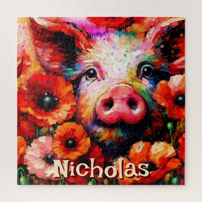 Quebra-cabeça Flores de Suínos Vermelhos Impressionistas Persona (Vertical)