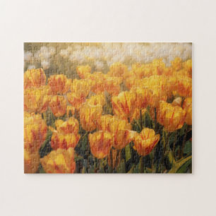 Quebra-cabeça Flores de Tulipa Douradas e Vermelhas Quebra-Cabeç