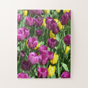 Quebra-cabeça Flores de Tulipas Amarelas e Púrpuras