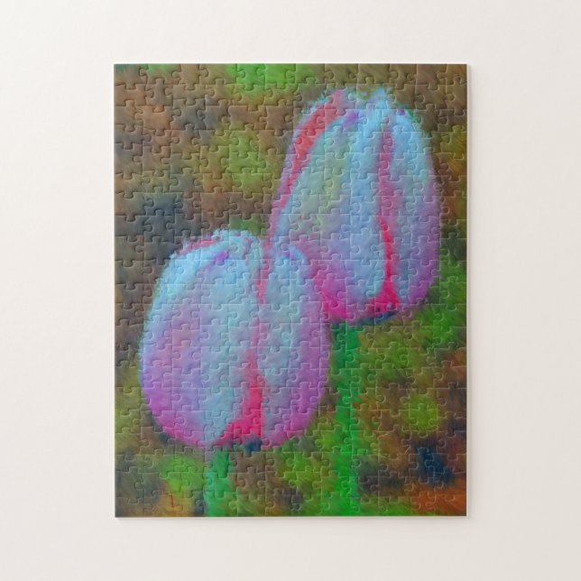 Quebra-cabeça Flores de Tulipas Rosa Impressionistas Pintura (Vertical)