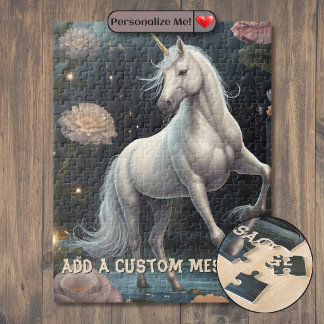 Quebra-cabeça Flores de Unicórnio Branco Personalizadas
