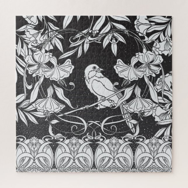 Quebra-cabeça Flores Decorativas Bird Nouveau Poster (Vertical)