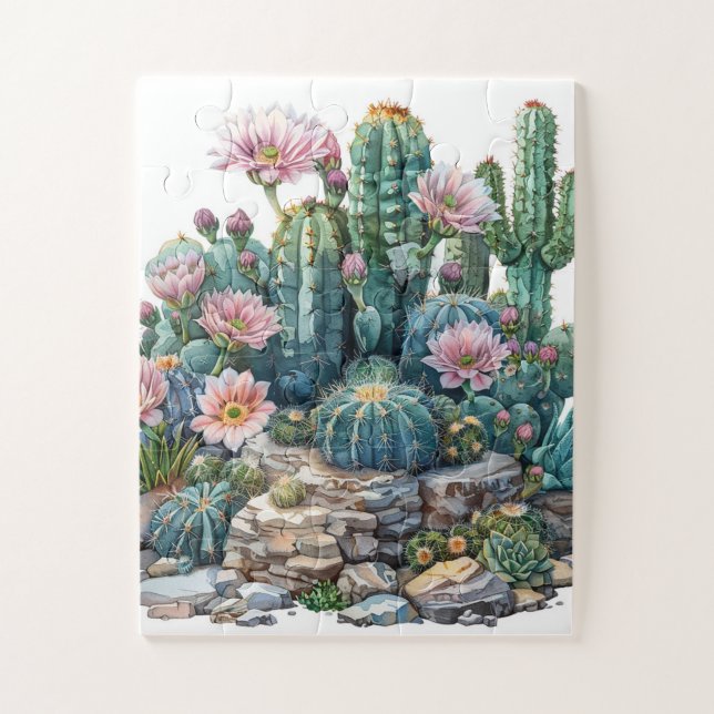 Quebra-cabeça Flores do deserto de aquarelas cactos. (Vertical)