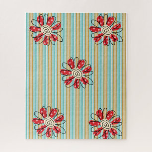 Quebra-cabeça Flores Douradas Vermelhas Stripe Flo