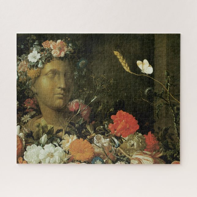 Quebra-cabeça Flores em torno de um busto clássico (Horizontal)