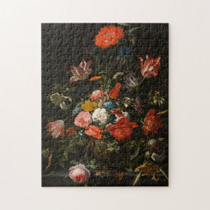 Quebra-cabeça Flores em um vaso metálico, Abraham Mignon Quebra
