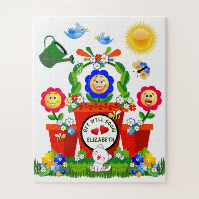 Quebra-cabeça Flores Emoji Cute Personalizadas Começam Logo (Vertical)