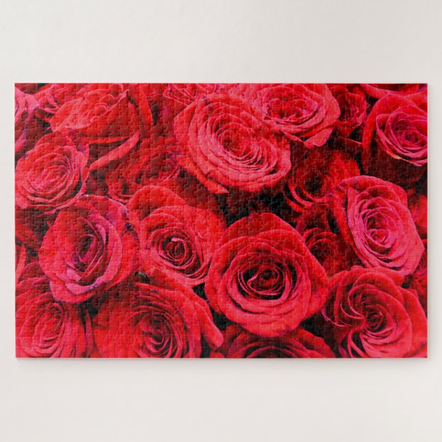 Quebra-cabeça Flores florais vermelhas Elegante Jardim Rosa verm (Horizontal)