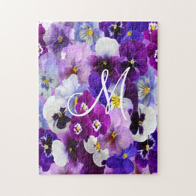 Quebra-cabeça Flores Florais Violeta Azul Branco Pensée  (Vertical)