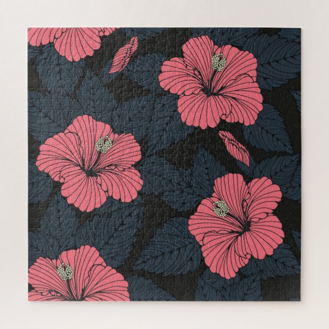 Quebra-cabeça Flores Hibiscus: papel de parede sem costura escur (Vertical)