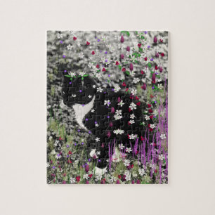 Quebra-cabeça Flores I - Gatinho de smoking branco-preto