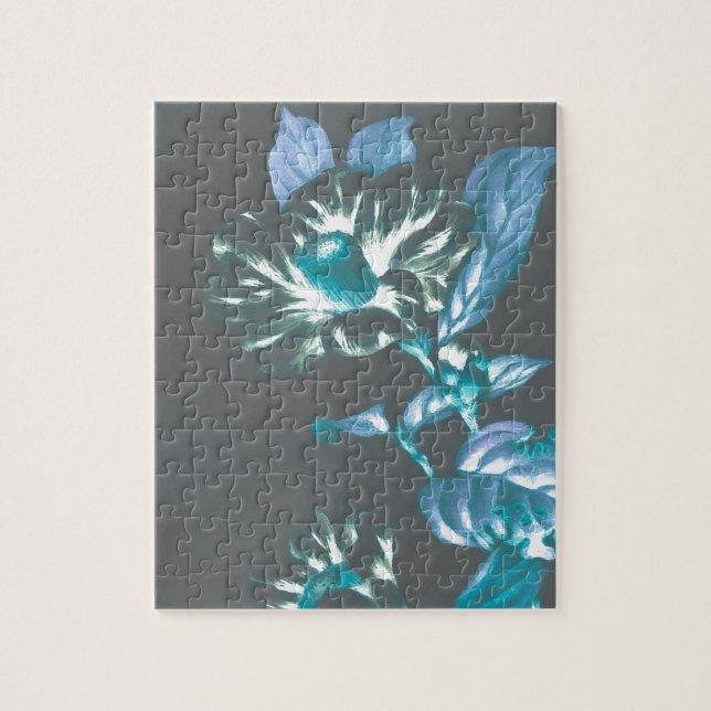 Quebra-cabeça Flores Japonesas - Cinzas Teal Taupe (Vertical)