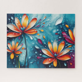 Quebra-cabeça Flores Laranja Abstratas Aquarela