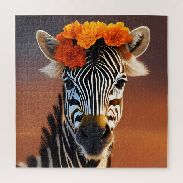 Quebra-cabeça Flores Laranja vestidas De Zebra Cuta (Vertical)