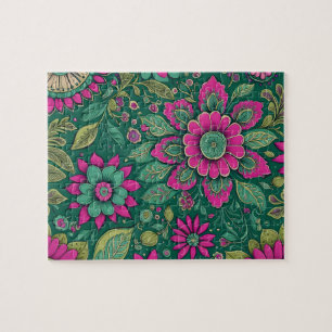 Quebra-cabeça Flores Mandala Brilhante rosa verde