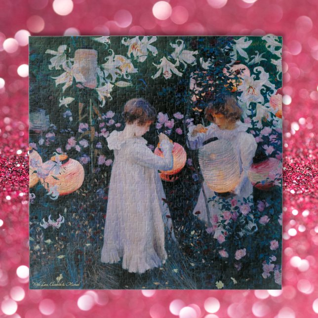 Quebra-cabeça Flores Meninas De Papel Lanternas De Pintura Vinta (Flowers Girls Paper Lanterns Vintage Painting Kids Jigsaw Puzzle)