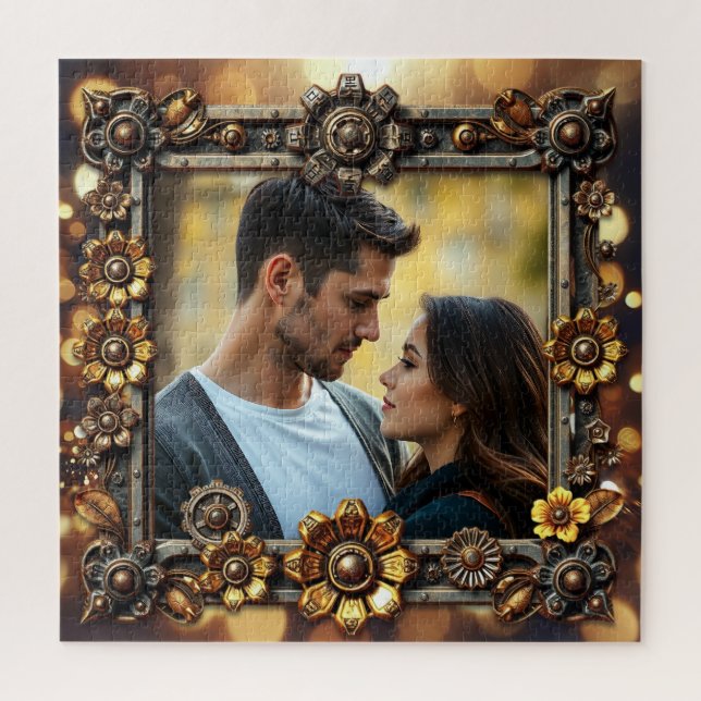 Quebra-cabeça Flores Metálicas Foto Personalizada Steampunk (Vertical)