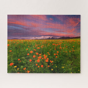 Quebra-cabeça Flores Montanhas com paisagens de flores silvest