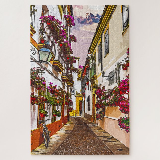 Quebra-cabeça Flores na rua. Córdova, Andaluzia, Espanha. (Vertical)