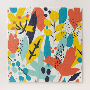 Quebra-cabeça Flores pintadas à mão, folhas de padrão sem soldad