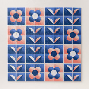 Quebra-cabeça Flores retrorestilizadas: padrão mosaico.